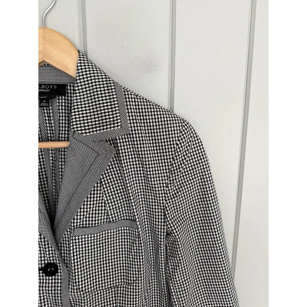 Talbots Gingham Blazer 6 Stretch Black White Cotton Poplin Sprint Summer - Picture 4 of 8